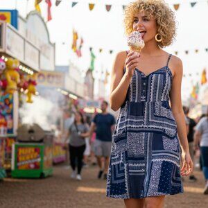 KNOX ROSE sundress jumper navy & white bandana print (see measurements)
